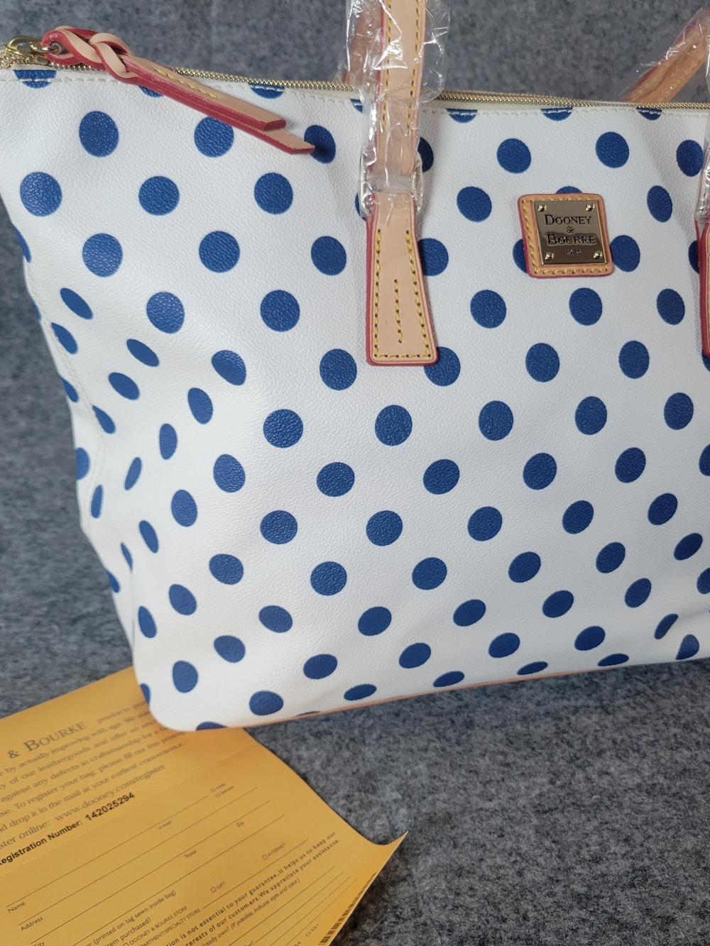 Dooney & Bourke White Navy Polka Dot Tote Bag